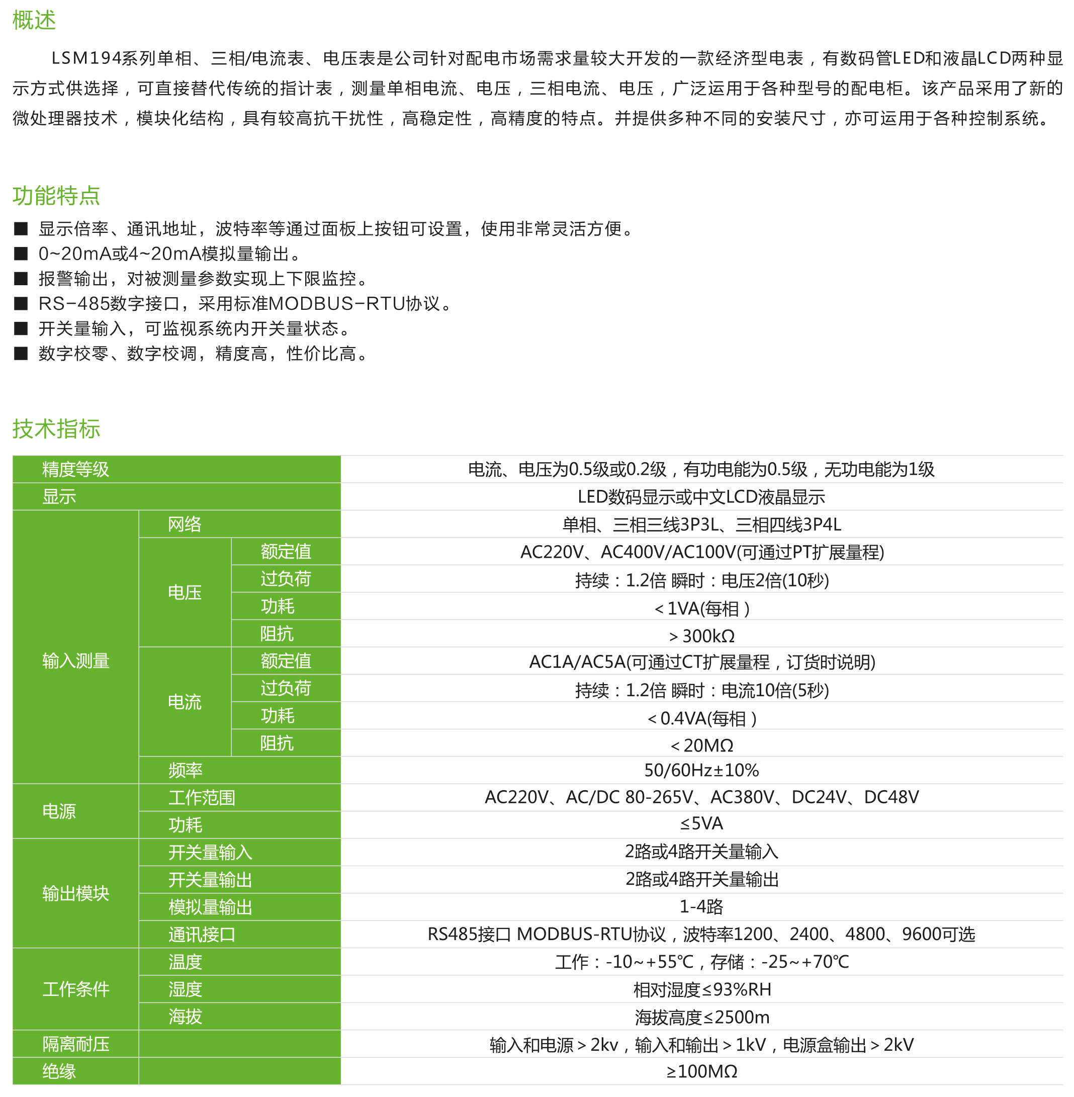 LSM194系列單相、三相/電流表、電壓表